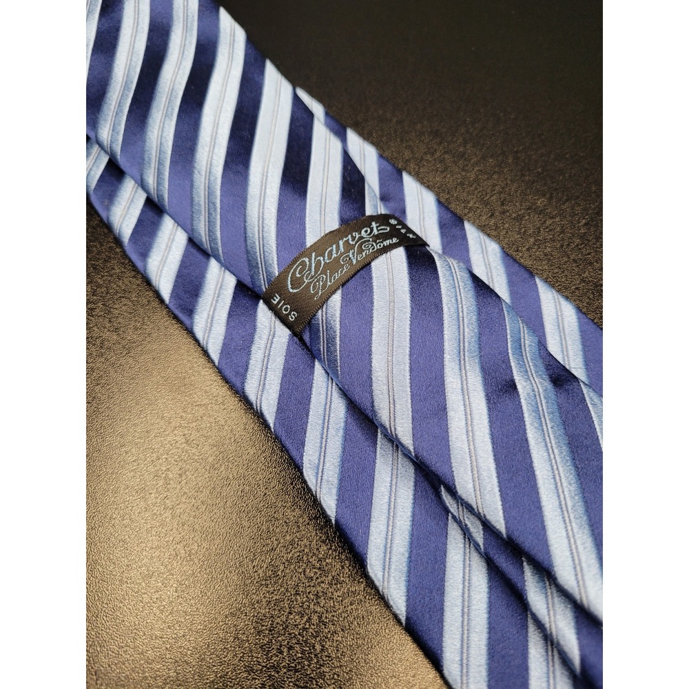 Charvet Men's Necktie Blue Striped Silk 3.5" x 58" Excellent